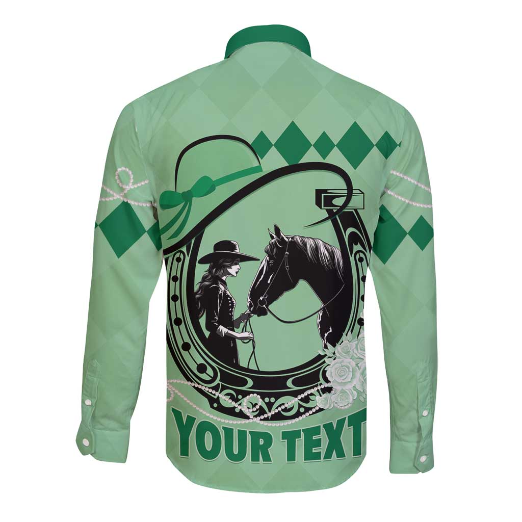 Personalized Kentucky Horse Racing Long Sleeve Button Shirt Beauty and The Horse Green Version LT01