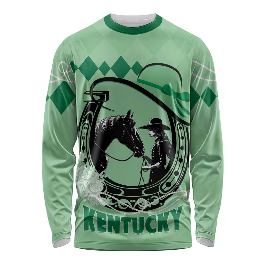 Personalized Kentucky Horse Racing Long Sleeve Shirt Beauty and The Horse Green Version LT01