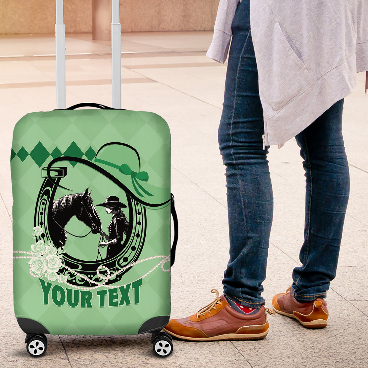 Personalized Kentucky Horse Racing 2024 Luggage Cover Beauty and The Horse Green Version LT01