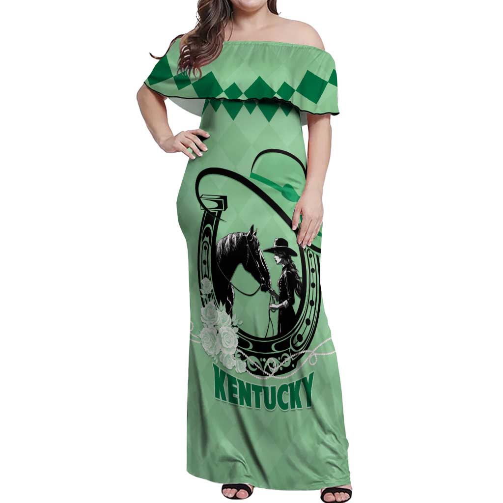 Personalized Kentucky Horse Racing Off Shoulder Maxi Dress Beauty and The Horse Green Version LT01