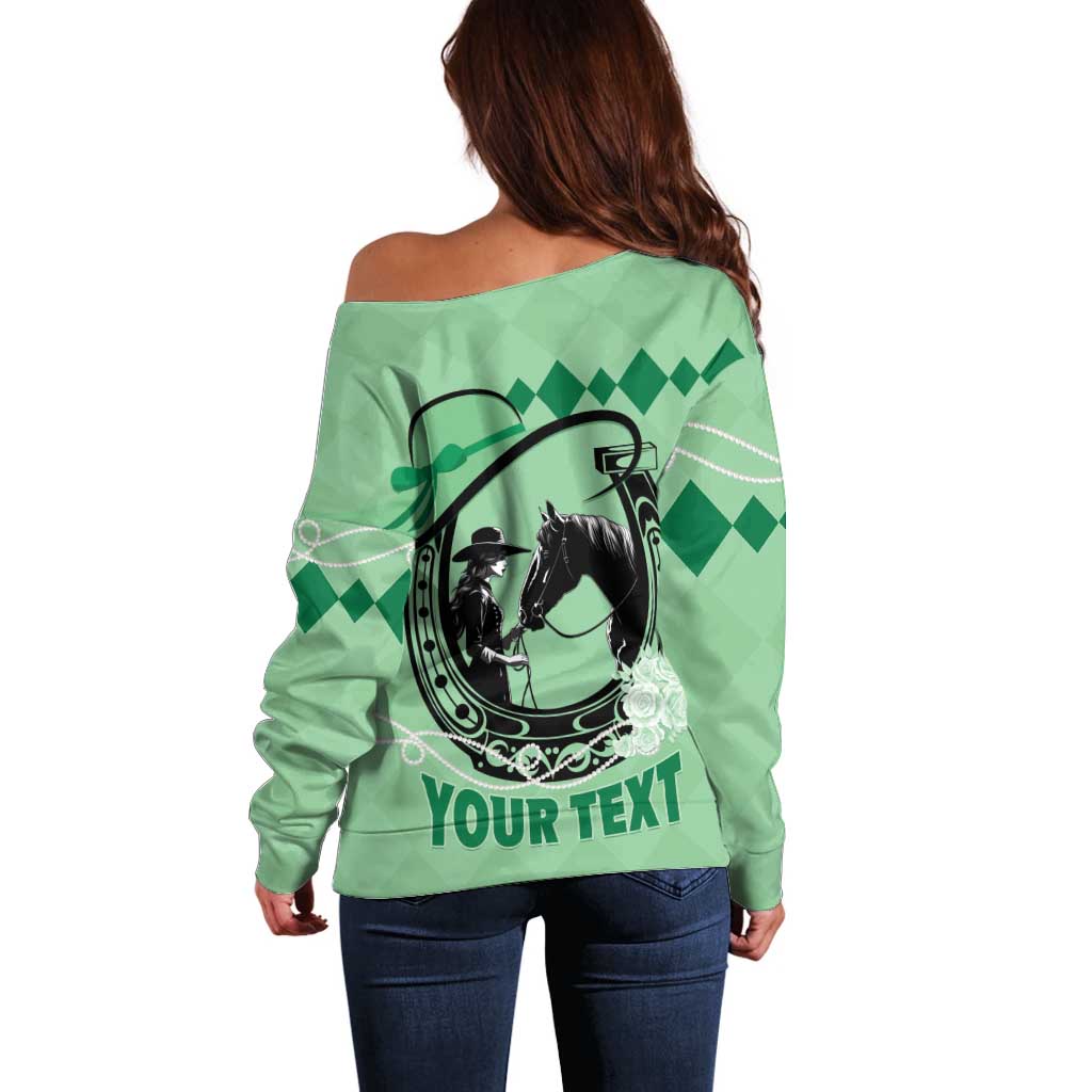 Personalized Kentucky Horse Racing Off Shoulder Sweater Beauty and The Horse Green Version LT01