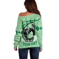 Personalized Kentucky Horse Racing Off Shoulder Sweater Beauty and The Horse Green Version LT01