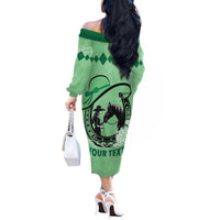 Personalized Kentucky Horse Racing Off The Shoulder Long Sleeve Dress Beauty and The Horse Green Version LT01