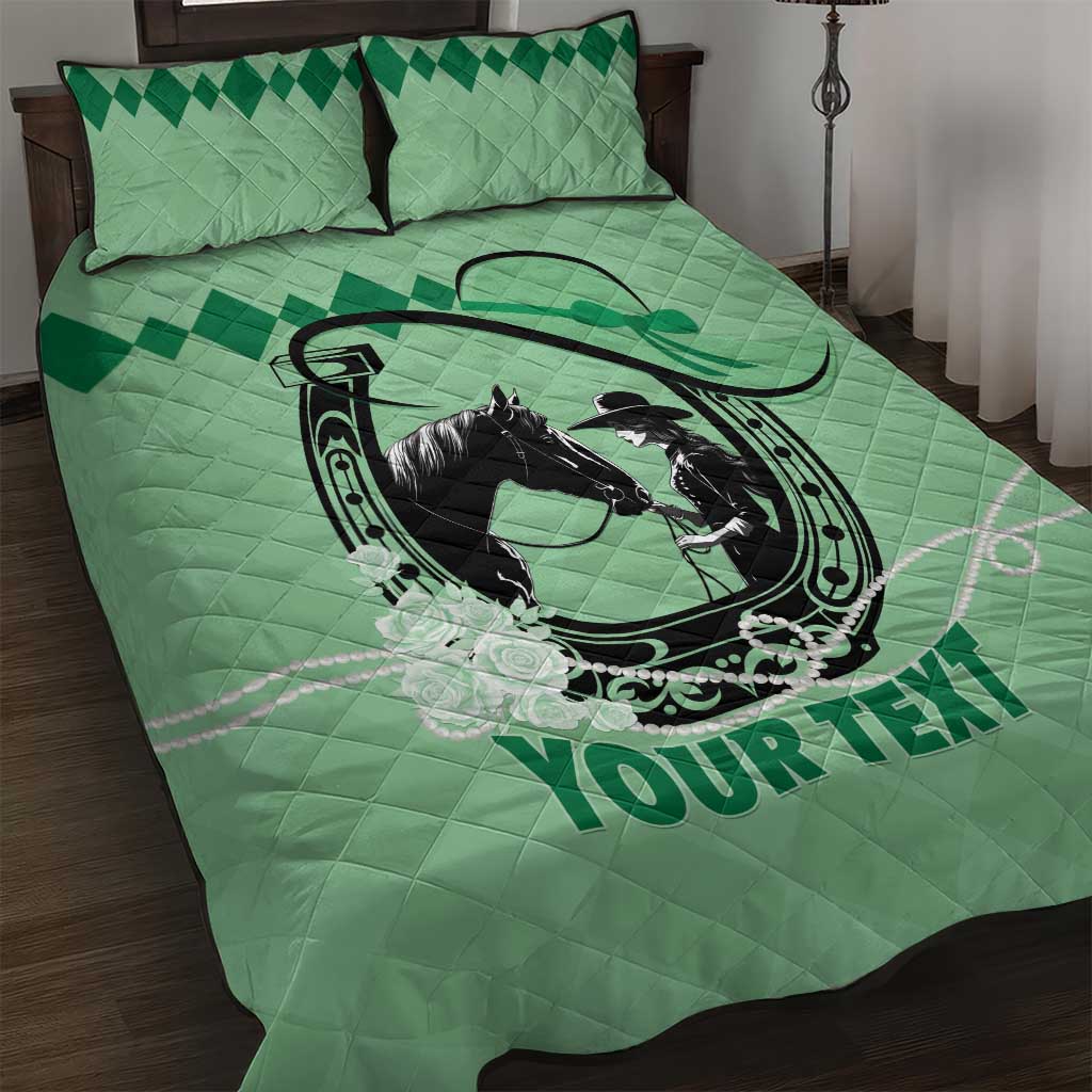 Personalized Kentucky Horse Racing Quilt Bed Set Beauty and The Horse Green Version LT01