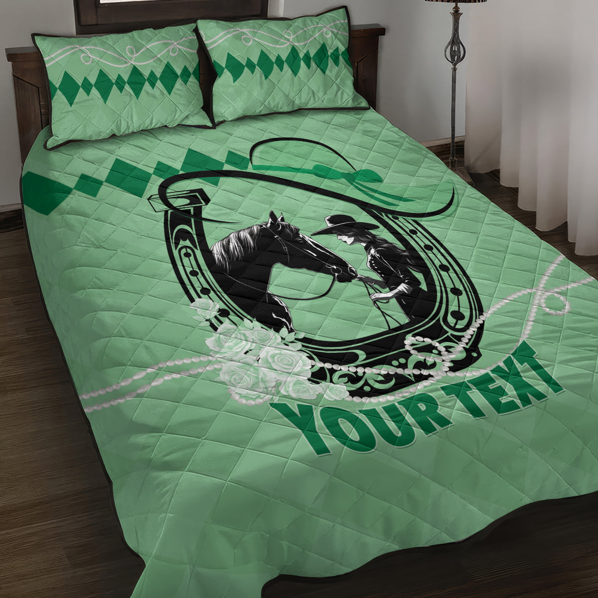 Personalized Kentucky Horse Racing 2024 Quilt Bed Set Beauty and The Horse Green Version