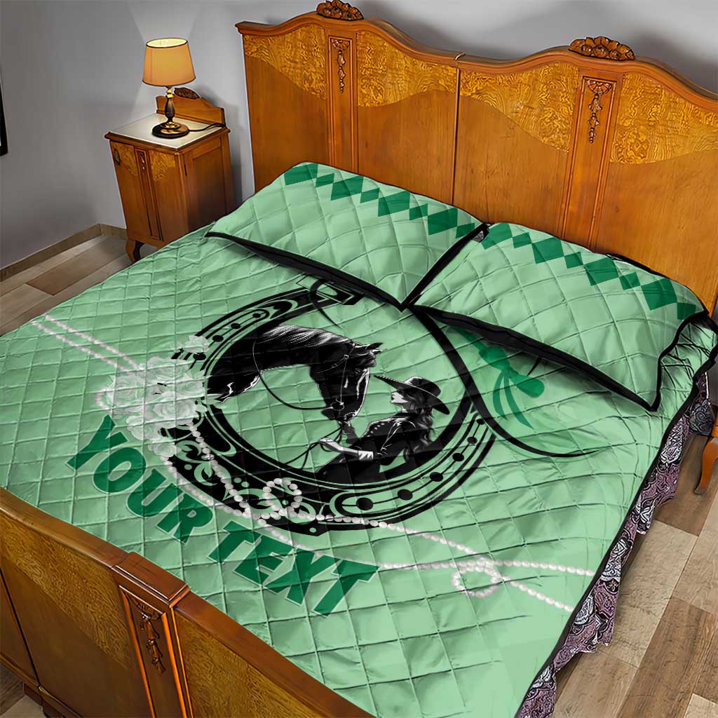 Personalized Kentucky Horse Racing Quilt Bed Set Beauty and The Horse Green Version LT01