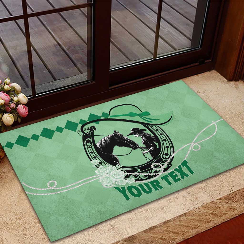 Personalized Kentucky Horse Racing Rubber Doormat Beauty and The Horse Green Version LT01