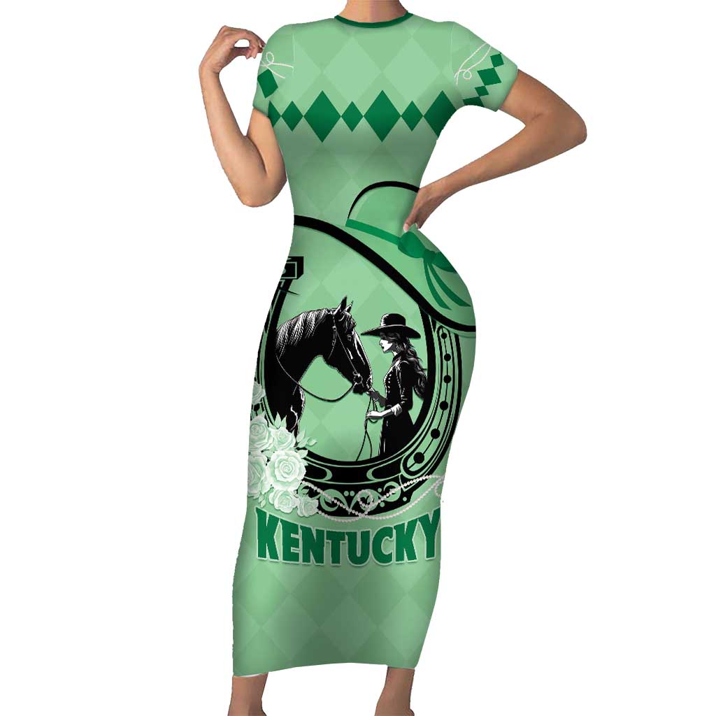 Personalized Kentucky Horse Racing Short Sleeve Bodycon Dress Beauty and The Horse Green Version LT01