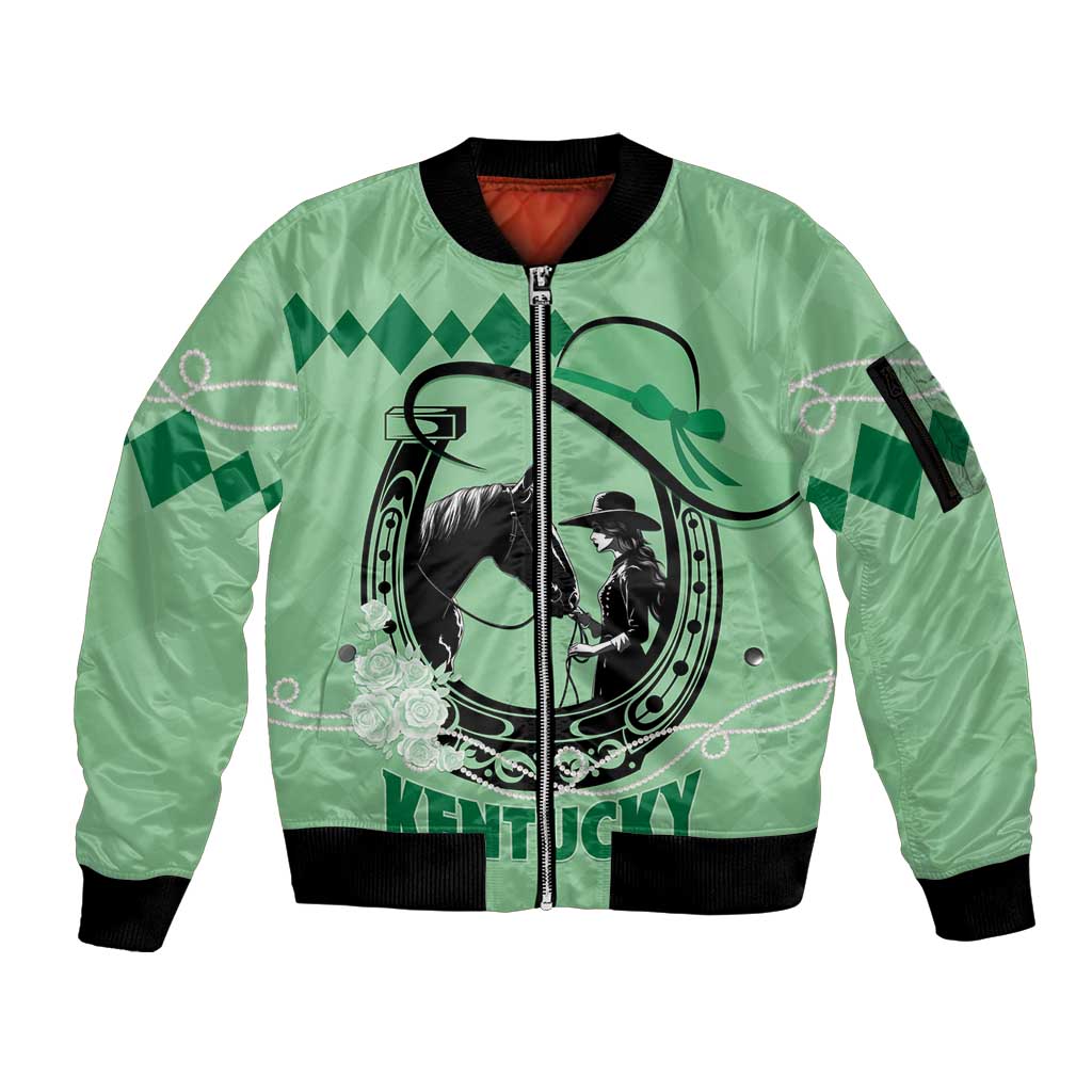 Personalized Kentucky Horse Racing Sleeve Zip Bomber Jacket Beauty and The Horse Green Version LT01