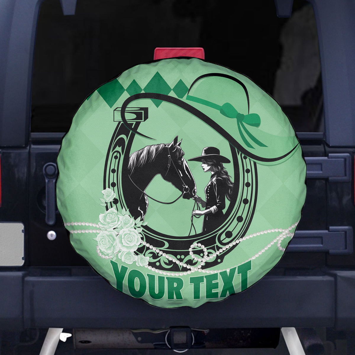 Personalized Kentucky Horse Racing 2024 Spare Tire Cover Beauty and The Horse Green Version