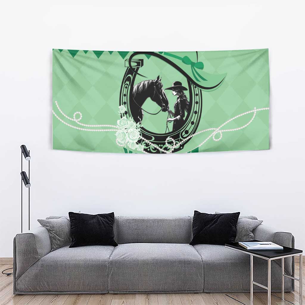 Personalized Kentucky Horse Racing Tapestry Beauty and The Horse Green Version LT01