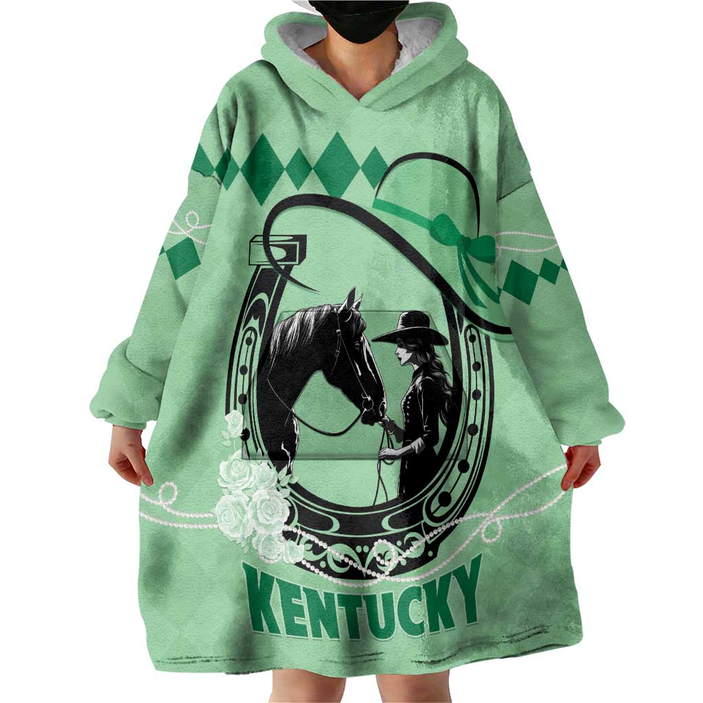 Personalized Kentucky Horse Racing Wearable Blanket Hoodie Beauty and The Horse Green Version LT01