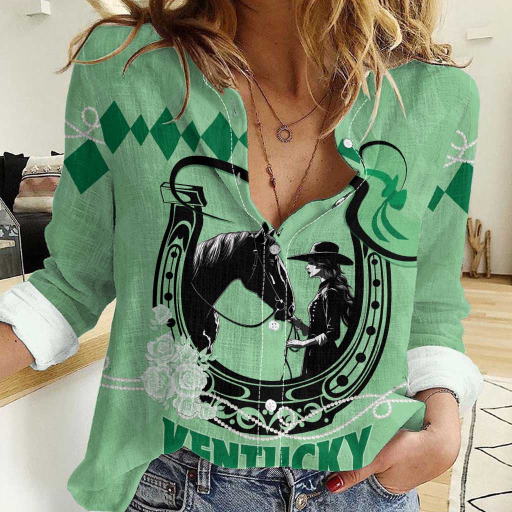 Personalized Kentucky Horse Racing Women Casual Shirt Beauty and The Horse Green Version LT01