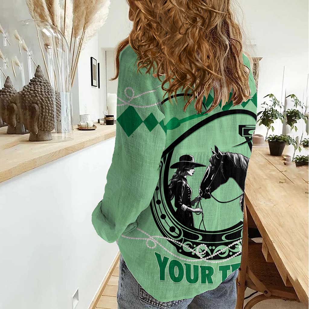 Personalized Kentucky Horse Racing Women Casual Shirt Beauty and The Horse Green Version LT01