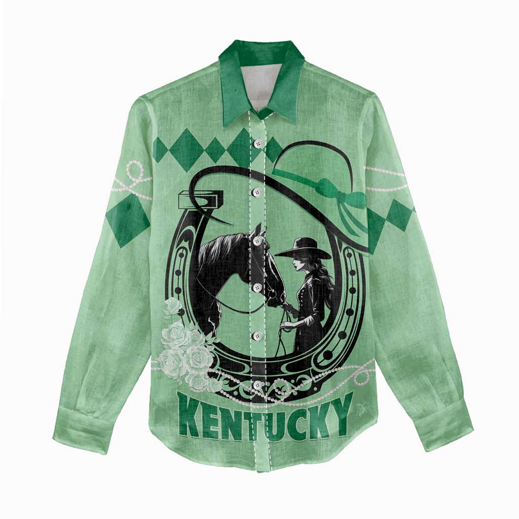 Personalized Kentucky Horse Racing Women Casual Shirt Beauty and The Horse Green Version LT01