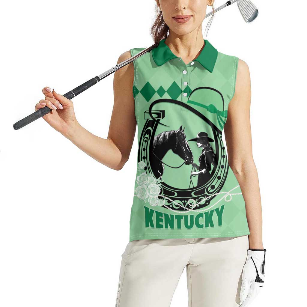 Personalized Kentucky Horse Racing Women Sleeveless Polo Shirt Beauty and The Horse Green Version LT01