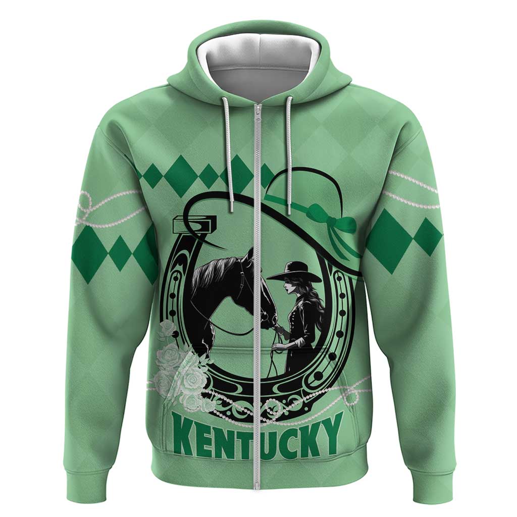 Personalized Kentucky Horse Racing Zip Hoodie Beauty and The Horse Green Version LT01