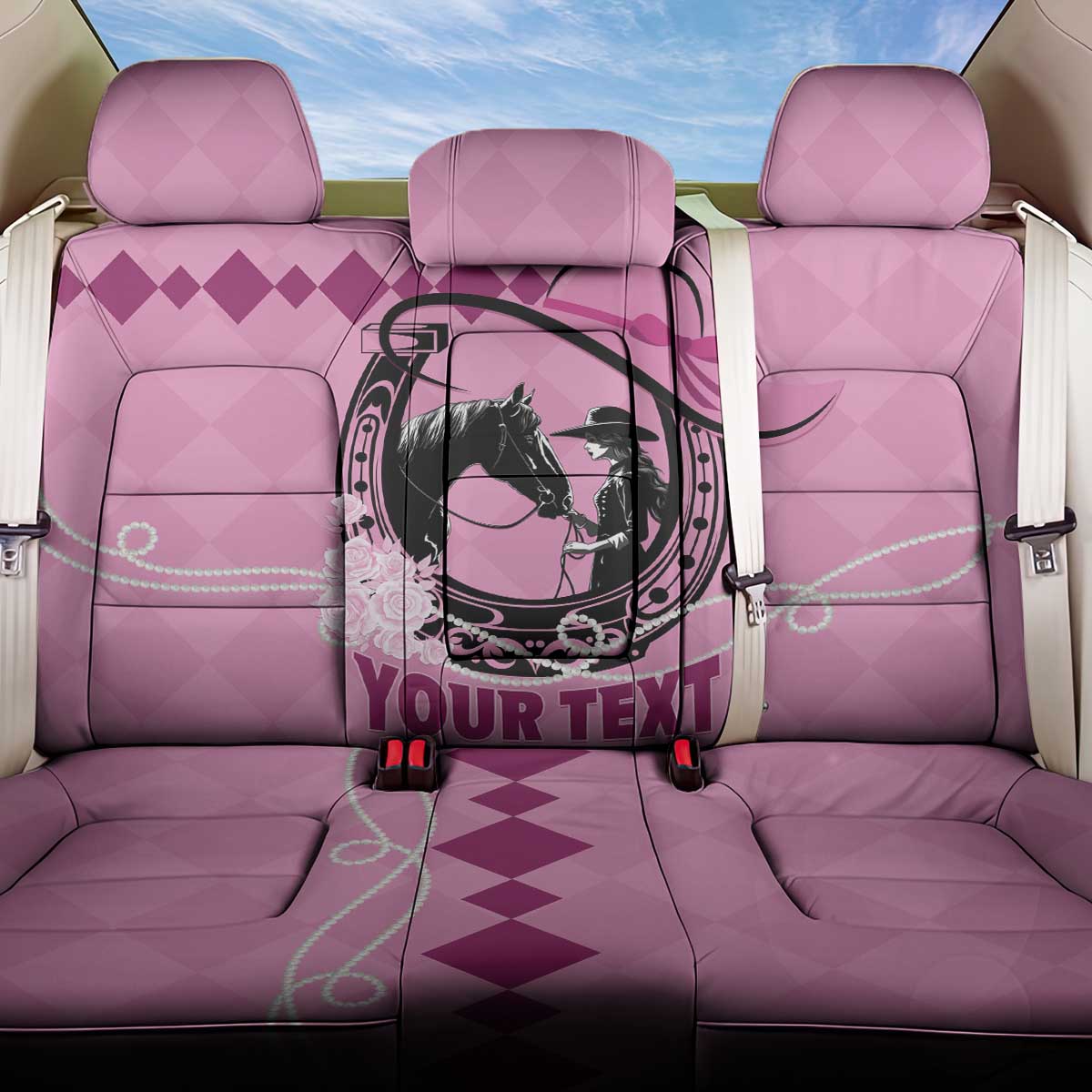 Personalized Kentucky Horse Racing Back Car Seat Cover Beauty and The Horse Pink Version LT01