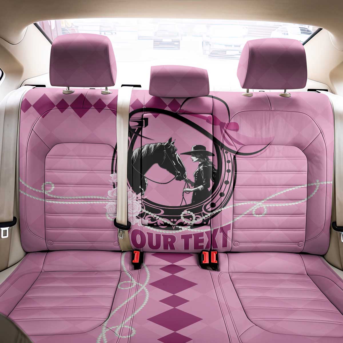 Personalized Kentucky Horse Racing Back Car Seat Cover Beauty and The Horse Pink Version LT01