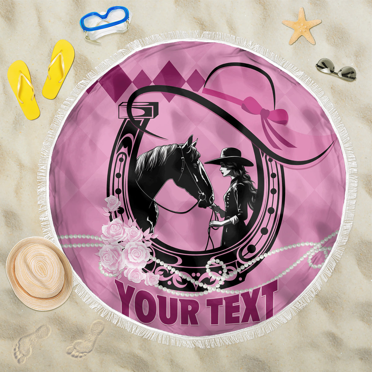 Personalized Kentucky Horse Racing 2024 Beach Blanket Beauty and The Horse Pink Version