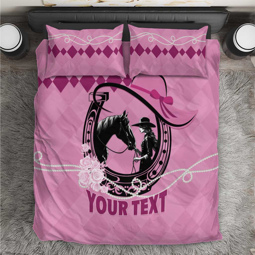 Personalized Kentucky Horse Racing Bedding Set Beauty and The Horse Pink Version LT01