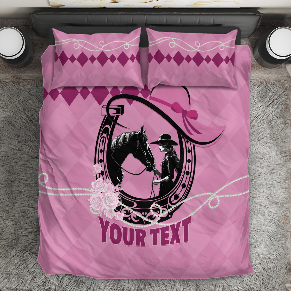 Personalized Kentucky Horse Racing 2024 Bedding Set Beauty and The Horse Pink Version