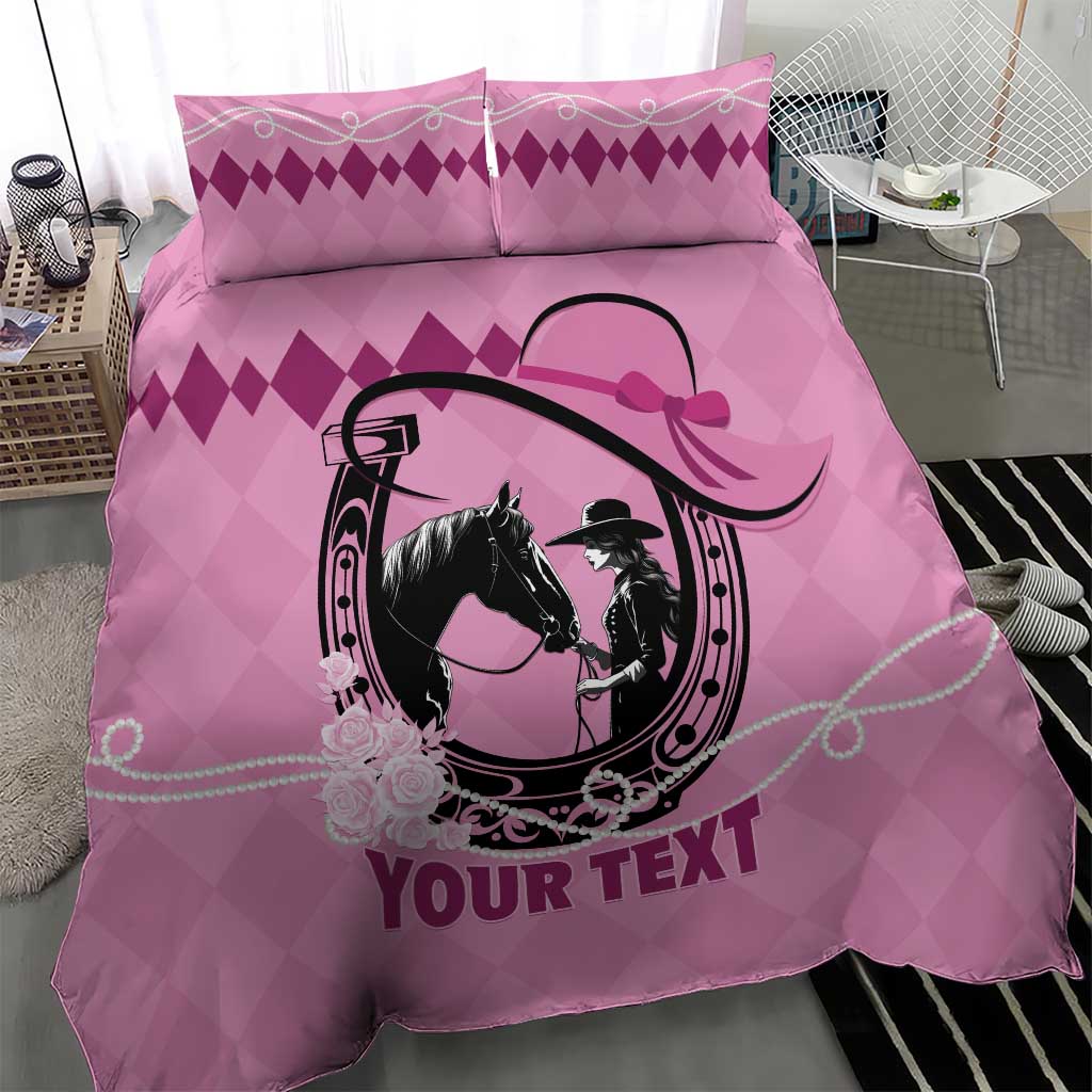 Personalized Kentucky Horse Racing Bedding Set Beauty and The Horse Pink Version LT01