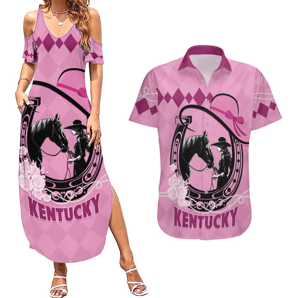 Personalized Kentucky Horse Racing Couples Matching Summer Maxi Dress and Hawaiian Shirt Beauty and The Horse Pink Version LT01