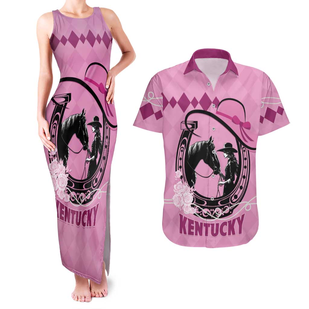 Personalized Kentucky Horse Racing Couples Matching Tank Maxi Dress and Hawaiian Shirt Beauty and The Horse Pink Version LT01