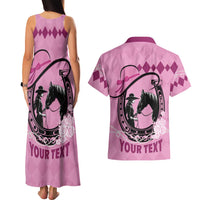 Personalized Kentucky Horse Racing Couples Matching Tank Maxi Dress and Hawaiian Shirt Beauty and The Horse Pink Version LT01