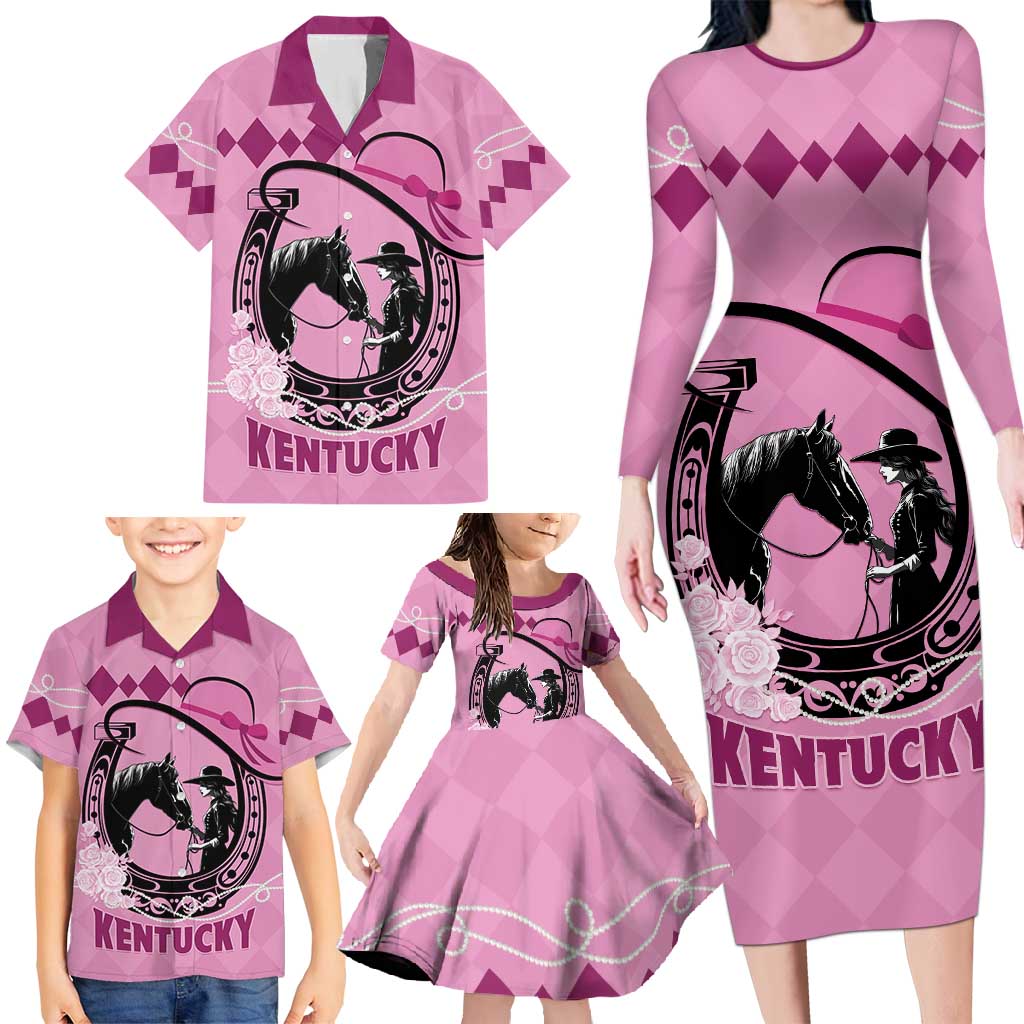 Personalized Kentucky Horse Racing Family Matching Long Sleeve Bodycon Dress and Hawaiian Shirt Beauty and The Horse Pink Version LT01