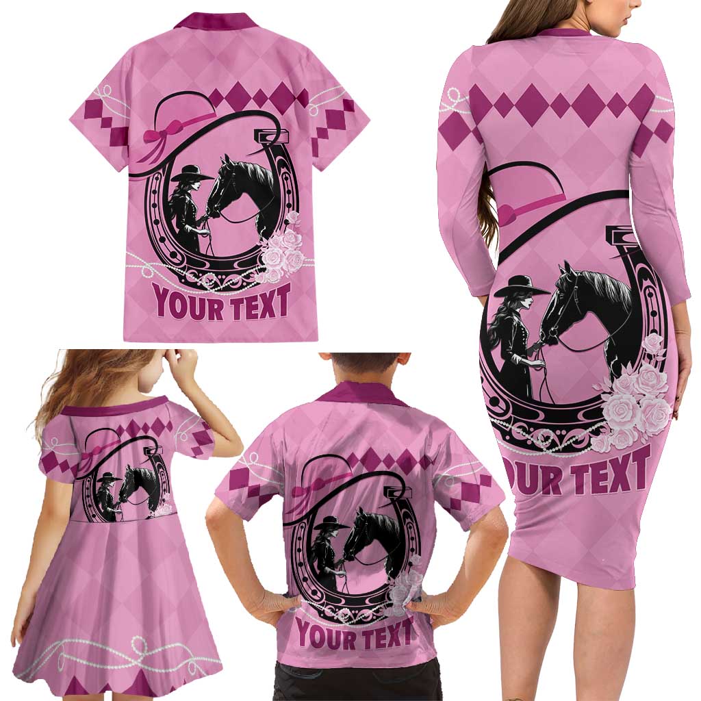 Personalized Kentucky Horse Racing Family Matching Long Sleeve Bodycon Dress and Hawaiian Shirt Beauty and The Horse Pink Version LT01