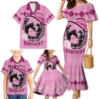 Personalized Kentucky Horse Racing Family Matching Mermaid Dress and Hawaiian Shirt Beauty and The Horse Pink Version LT01