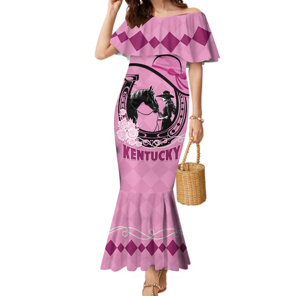 Personalized Kentucky Horse Racing Family Matching Mermaid Dress and Hawaiian Shirt Beauty and The Horse Pink Version LT01