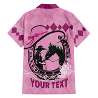 Personalized Kentucky Horse Racing Family Matching Off The Shoulder Long Sleeve Dress and Hawaiian Shirt Beauty and The Horse Pink Version LT01