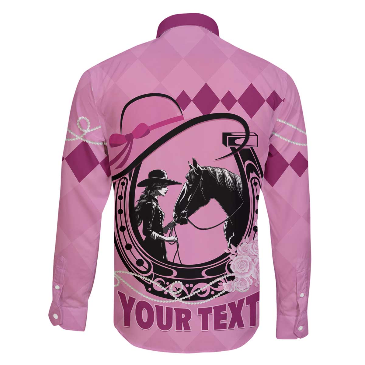 Personalized Kentucky Horse Racing Family Matching Off The Shoulder Long Sleeve Dress and Hawaiian Shirt Beauty and The Horse Pink Version LT01