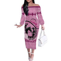 Personalized Kentucky Horse Racing Family Matching Off The Shoulder Long Sleeve Dress and Hawaiian Shirt Beauty and The Horse Pink Version LT01