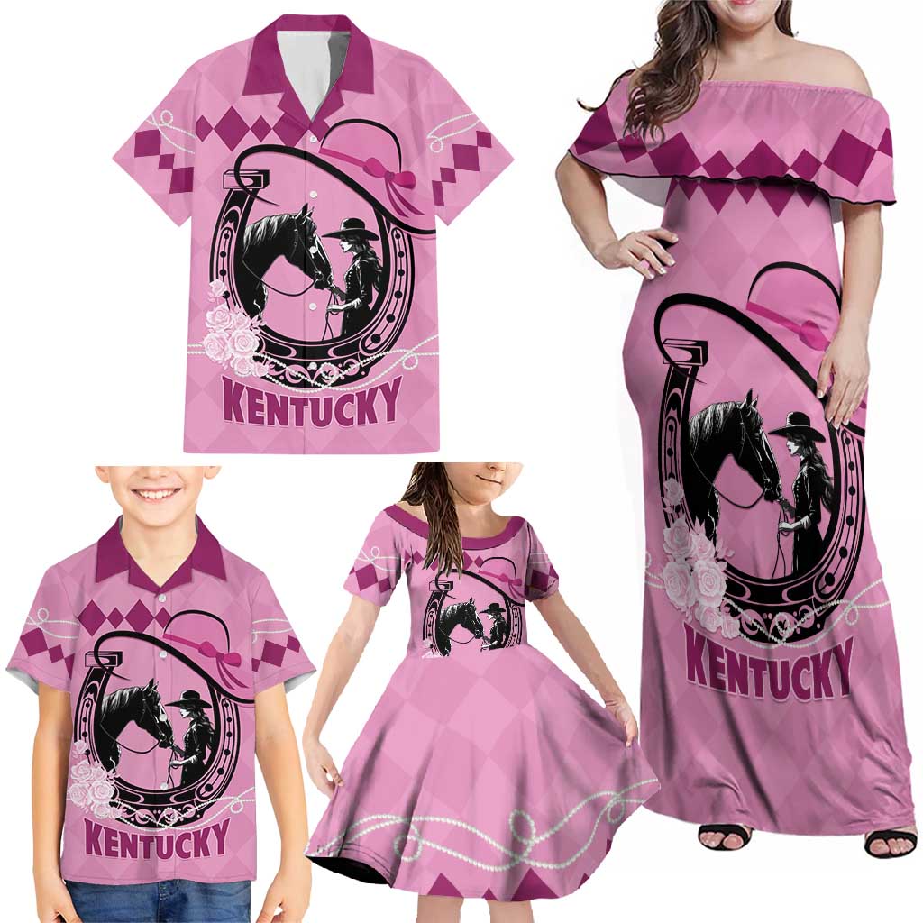 Personalized Kentucky Horse Racing Family Matching Off Shoulder Maxi Dress and Hawaiian Shirt Beauty and The Horse Pink Version LT01