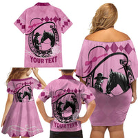 Personalized Kentucky Horse Racing Family Matching Off Shoulder Short Dress and Hawaiian Shirt Beauty and The Horse Pink Version LT01