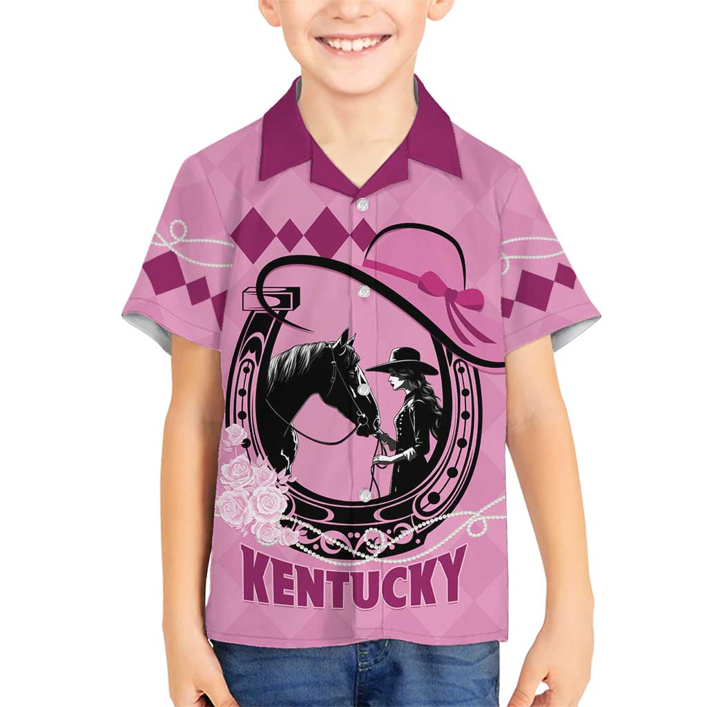 Personalized Kentucky Horse Racing Family Matching Off Shoulder Short Dress and Hawaiian Shirt Beauty and The Horse Pink Version LT01