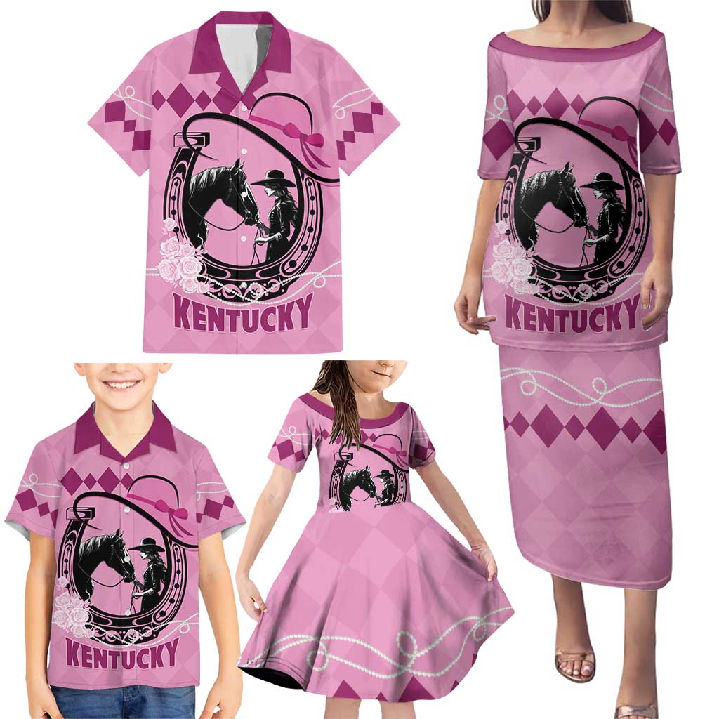 Personalized Kentucky Horse Racing Family Matching Puletasi and Hawaiian Shirt Beauty and The Horse Pink Version LT01