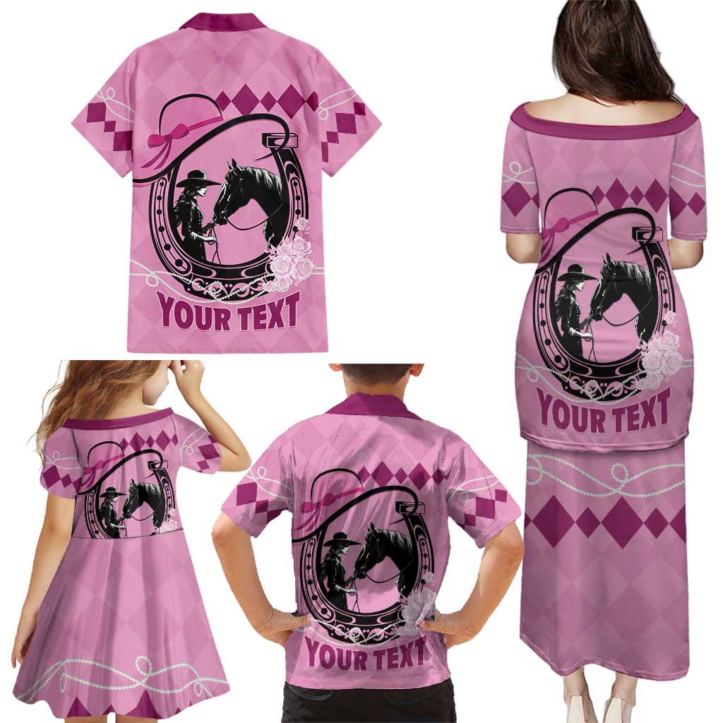 Personalized Kentucky Horse Racing Family Matching Puletasi and Hawaiian Shirt Beauty and The Horse Pink Version LT01