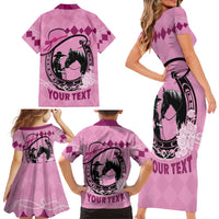Personalized Kentucky Horse Racing Family Matching Short Sleeve Bodycon Dress and Hawaiian Shirt Beauty and The Horse Pink Version LT01