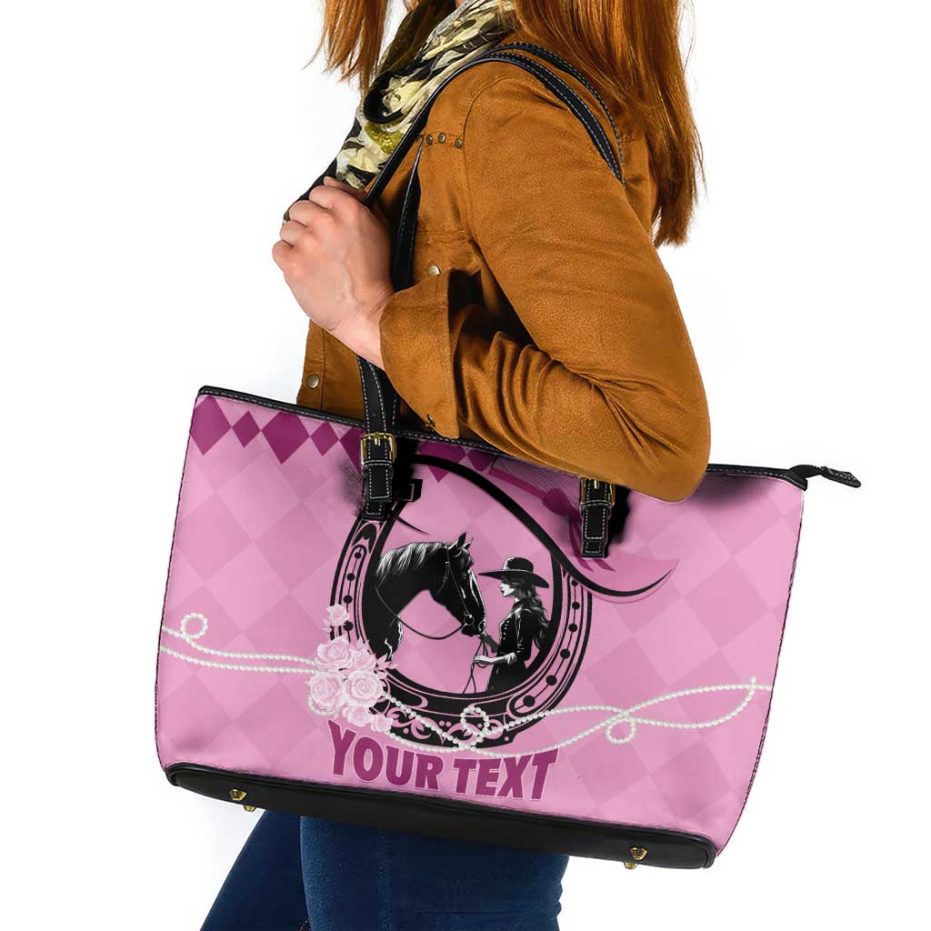 Personalized Kentucky Horse Racing Leather Tote Bag Beauty and The Horse Pink Version LT01