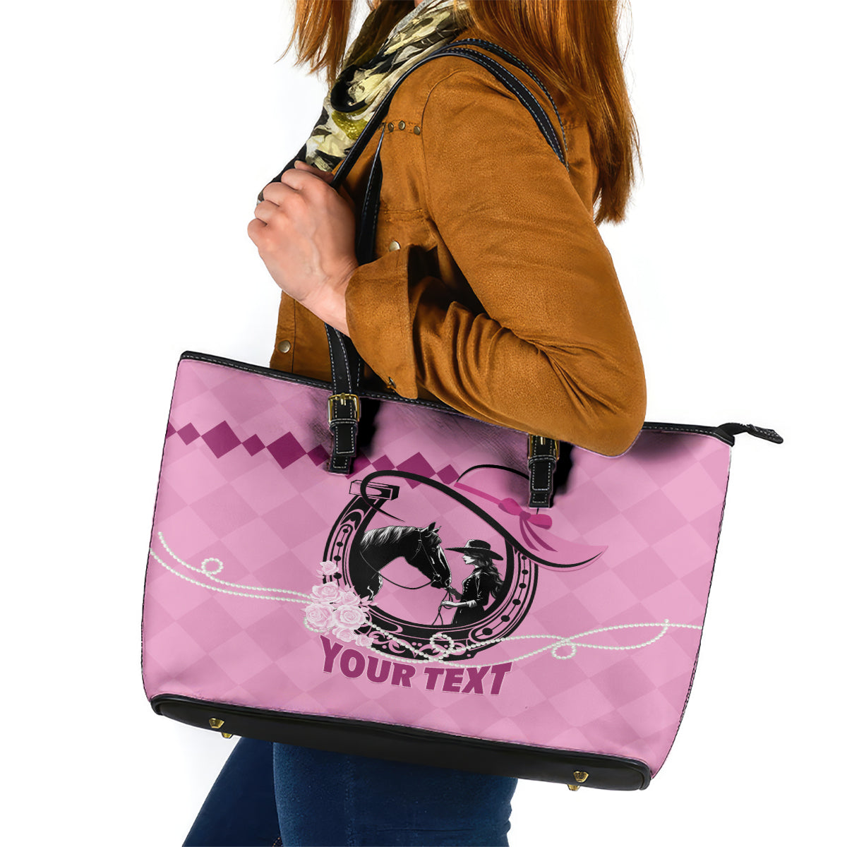 Personalized Kentucky Horse Racing 2024 Leather Tote Bag Beauty and The Horse Pink Version