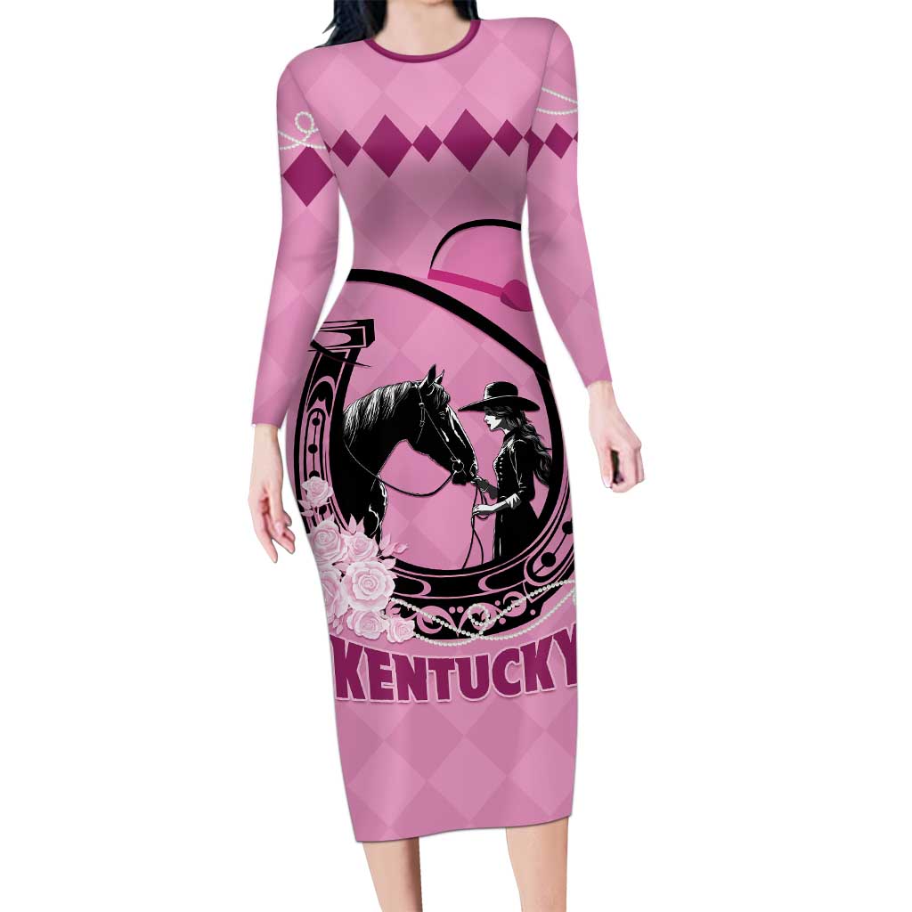 Personalized Kentucky Horse Racing Long Sleeve Bodycon Dress Beauty and The Horse Pink Version LT01