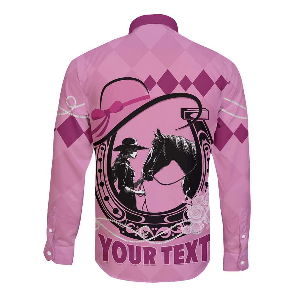 Personalized Kentucky Horse Racing Long Sleeve Button Shirt Beauty and The Horse Pink Version LT01