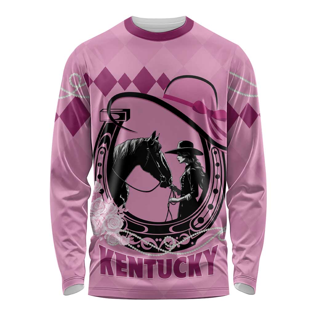 Personalized Kentucky Horse Racing Long Sleeve Shirt Beauty and The Horse Pink Version LT01