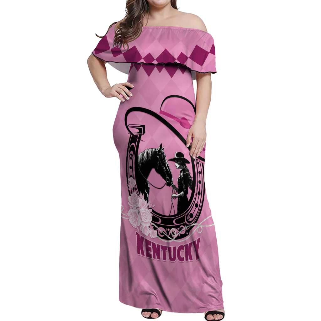 Personalized Kentucky Horse Racing Off Shoulder Maxi Dress Beauty and The Horse Pink Version LT01