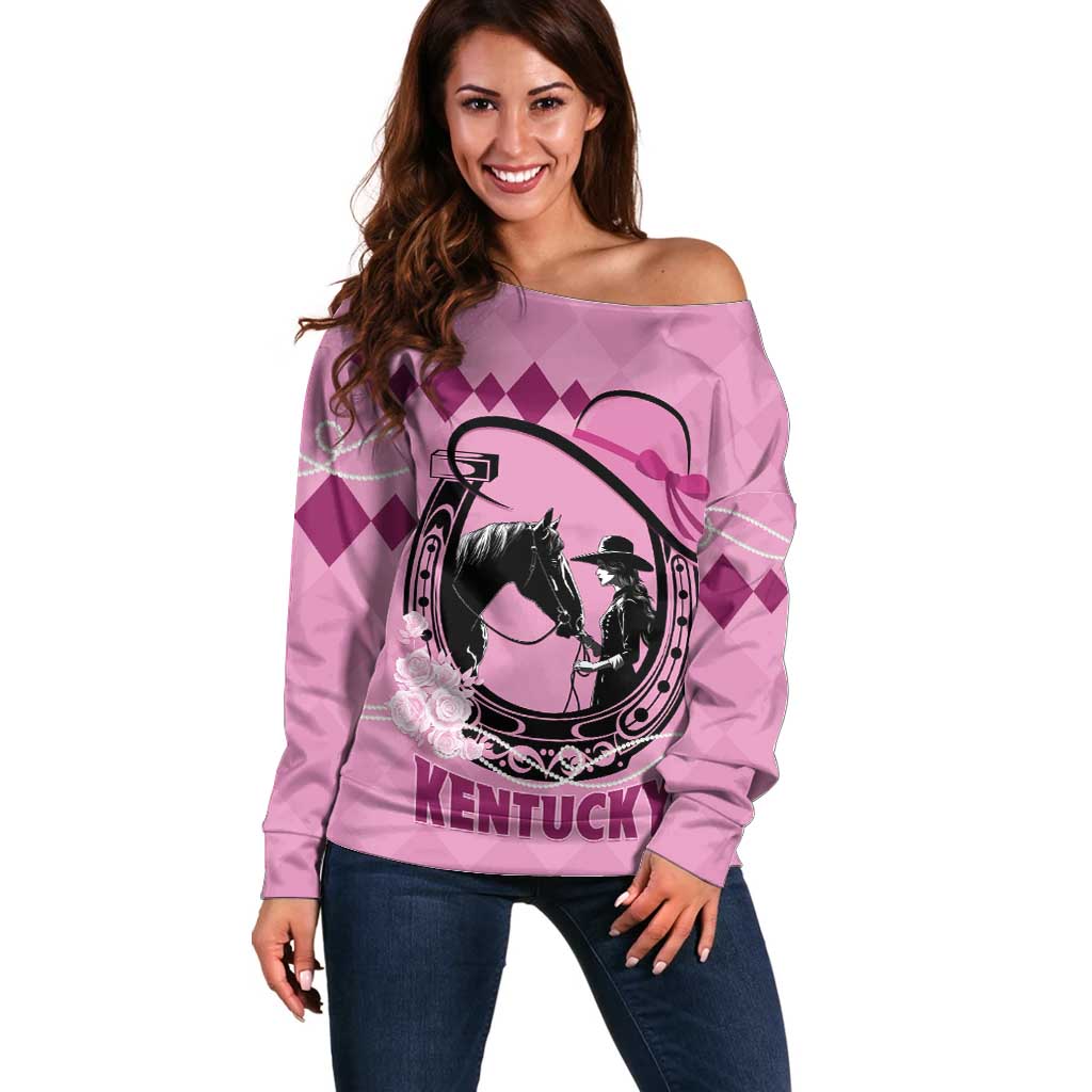 Personalized Kentucky Horse Racing Off Shoulder Sweater Beauty and The Horse Pink Version LT01